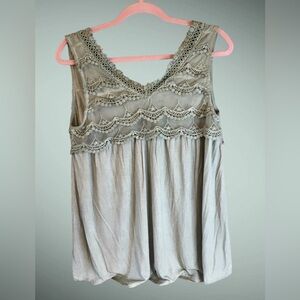 POL Womens Babydoll Lace Trim V-Neck Top Sage Green Size M Boho Flowy Festival‎